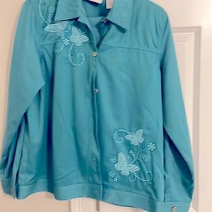 Alfred Dunner - Teal Jacket & Pant Suit with Butterfly Design - Size 10